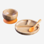 Bamboo Suction Bowl and Plate Set Spoon Orange