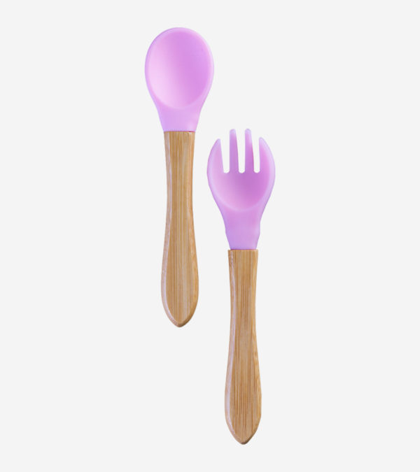Bamboo Spoon Fork Set Pink