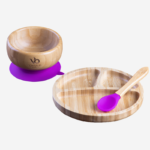 Bamboo Suction Bowl and Plate Set Spoon Purple